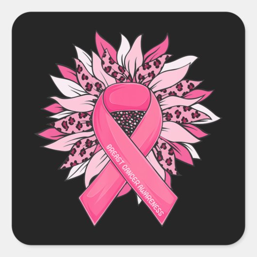 Borstkanker Roze ribbon Sunflower Breast Cancer  Vierkante Sticker (Voorkant)