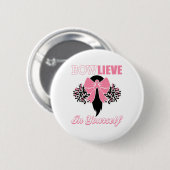 Borstkanker Shirt Roze Bow Cheer Gift Ronde Button 5,7 Cm (Voorkant /achterkant)