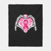 Borstkanker Skelet Hand Heart Sign Ribbon Award Fleece Deken (Voorkant)