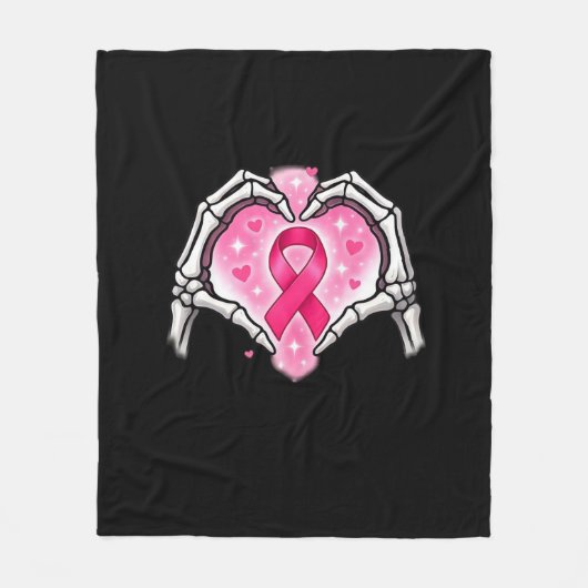 Borstkanker Skelet Hand Heart Sign Ribbon Award Fleece Deken (Voorkant)