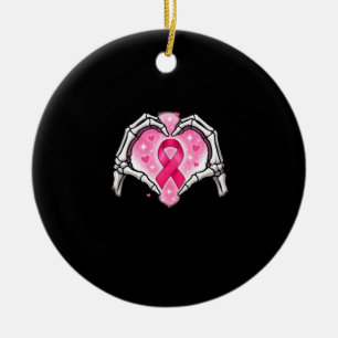 Borstkanker Skelet Hand Heart Sign Ribbon Award Keramisch Ornament