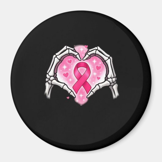 Borstkanker Skelet Hand Heart Sign Ribbon Award Magneet (Voorkant)