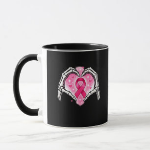 Borstkanker Skelet Hand Heart Sign Ribbon Award Mok
