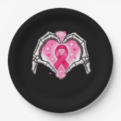 Borstkanker Skelet Hand Heart Sign Ribbon Award Papieren Bordje (Voorkant)