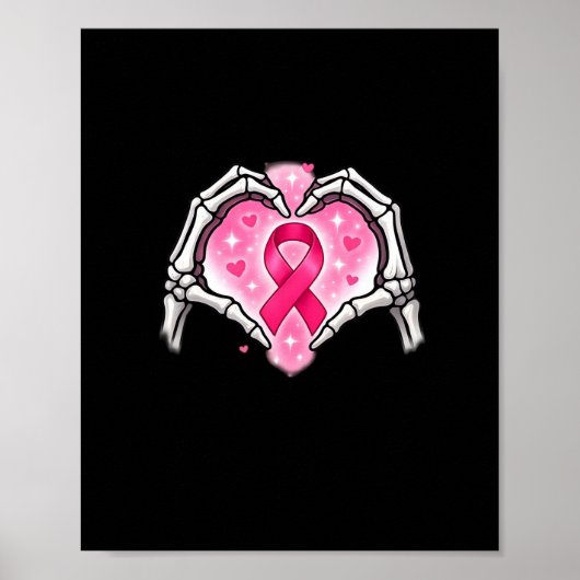 Borstkanker Skelet Hand Heart Sign Ribbon Award Poster (Voorkant)