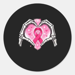 Borstkanker Skelet Hand Heart Sign Ribbon Award Ronde Sticker