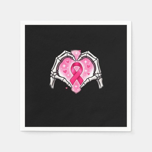 Borstkanker Skelet Hand Heart Sign Ribbon Award Servet (Voorkant)