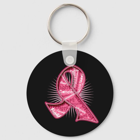 Borstkanker Slogan Watermark Ribbon Sleutelhanger (Voorkant)