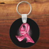 Borstkanker Slogan Watermark Ribbon Sleutelhanger (Voorkant)