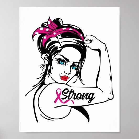 Borstkanker sterk Rosie de riveter roze lint Poster (Voorkant)