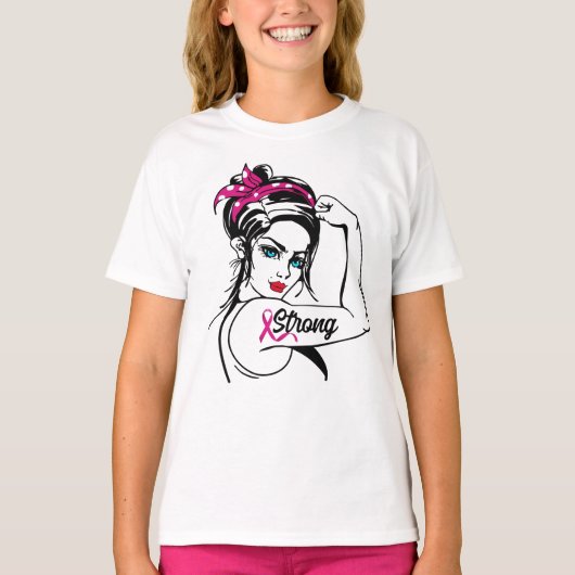 Borstkanker sterk Rosie de riveter roze lint T-shirt (Voorkant)