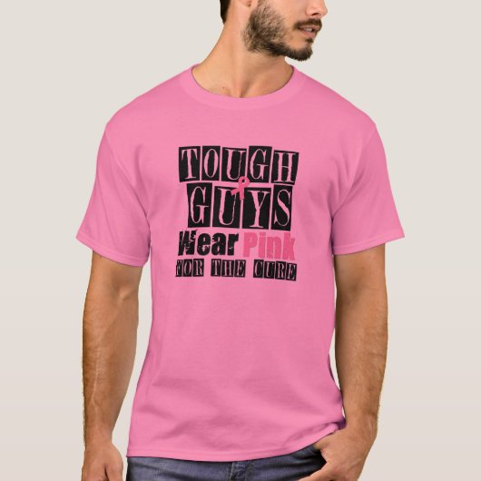 Borstkanker Stevige jongens Draag Roze T-shirt (Voorkant)