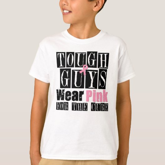 Borstkanker Stevige jongens Draag Roze T-shirt (Voorkant)