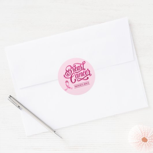 Borstkanker Stickers-Roze lint Ronde Sticker (Envelop)