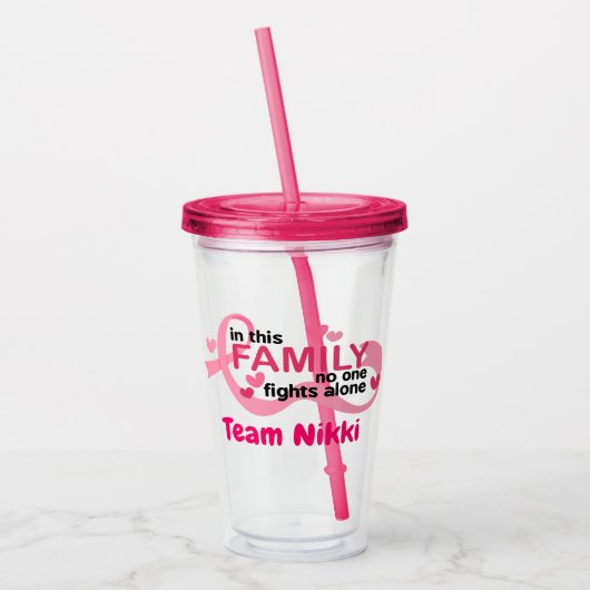 Borstkanker Support Team Pink Ribbon Personalisere Acryl Drinkbeker (Links)