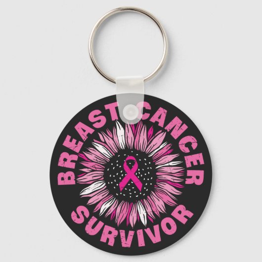 Borstkanker Survivor Pink Ribbon Sunflower Sleutelhanger (Voorkant)