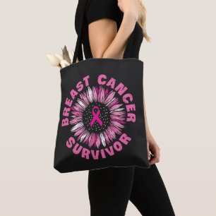 Borstkanker Survivor Pink Ribbon Sunflower Tote Bag