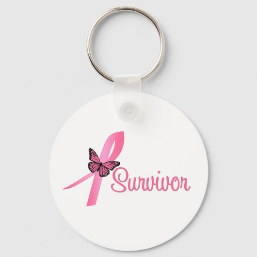 Borstkanker Survivor Ribbon Sleutelhanger (Voorkant)