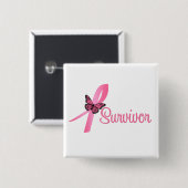 Borstkanker Survivor Ribbon Vierkante Button 5,1 Cm (Voorkant /achterkant)