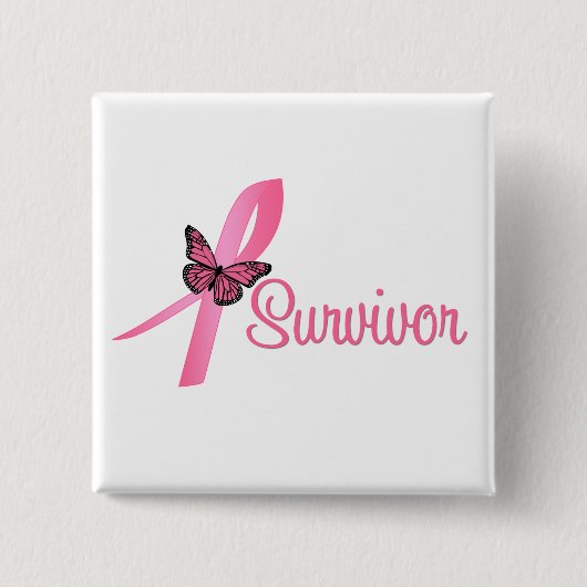 Borstkanker Survivor Ribbon Vierkante Button 5,1 Cm (Voorkant)