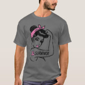 Borstkanker Survivor Rosie Riveter Pink Awarenes T-shirt (Voorkant)