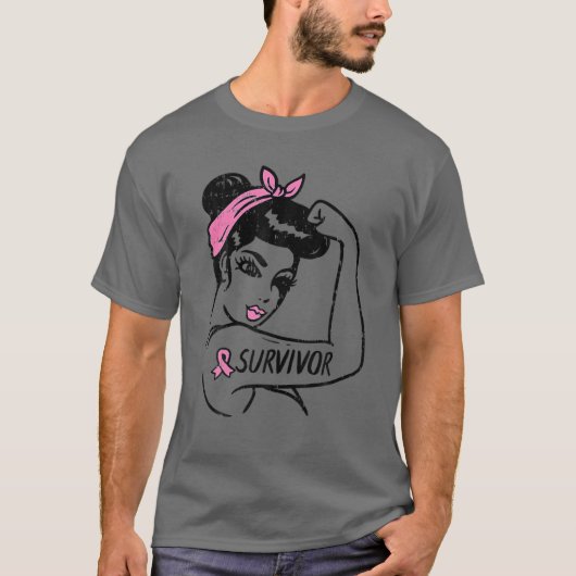 Borstkanker Survivor Rosie Riveter Pink Awarenes T-shirt (Voorkant)