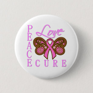 Borstkanker vlinder Peace Love Cure Ronde Button 5,7 Cm