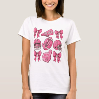 Borstkanker Voetbal Cheer Roze Lint Team T-shirt