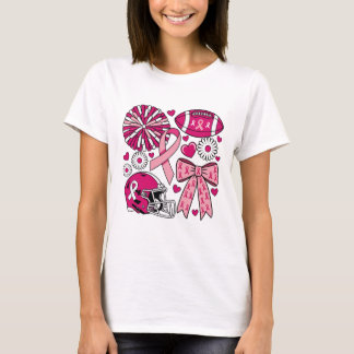 Borstkanker Voetbal Roze Uit Pom Pom Helm Rib T-shirt