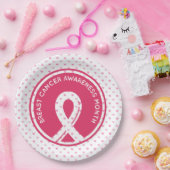 Borstkanker Voorzichtigheid met roze hart Papieren Bordje (Feest)