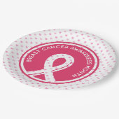 Borstkanker Voorzichtigheid met roze hart Papieren Bordje (Gekanteld)