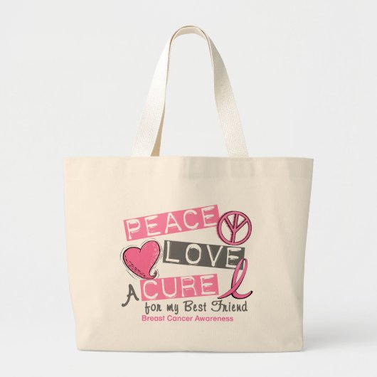 Borstkanker VREDE, LOVE, CURE 1 (Beste vriend) Grote Tote Bag (Voorkant)