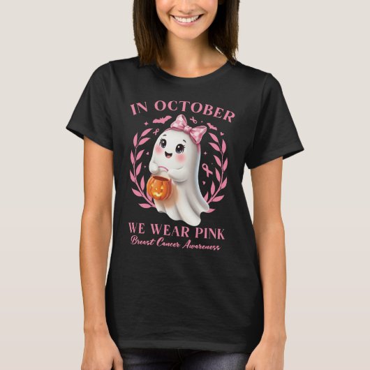 Borstkanker Vrouwen Ghost Halloween Bow T-shirt (Voorkant)