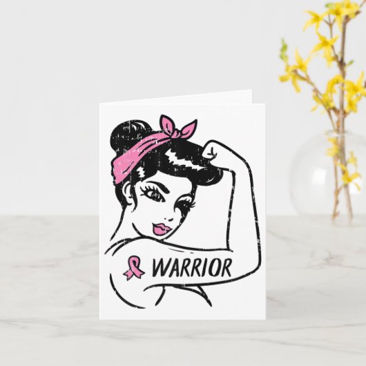 Borstkanker Warrior Rosie Riveter Roze Vrouwen Kaart (Gele Bloem)