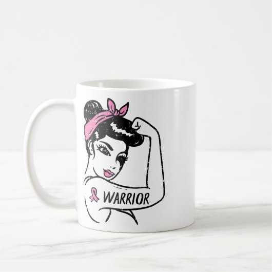 Borstkanker Warrior Rosie Riveter Roze Vrouwen Koffiemok (Links)