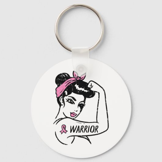 Borstkanker Warrior Rosie Riveter Roze Vrouwen Sleutelhanger (Voorkant)