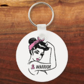 Borstkanker Warrior Rosie Riveter Roze Vrouwen Sleutelhanger (Voorkant)