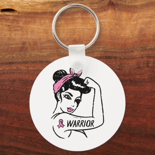 Borstkanker Warrior Rosie Riveter Roze Vrouwen Sleutelhanger (Voorkant)