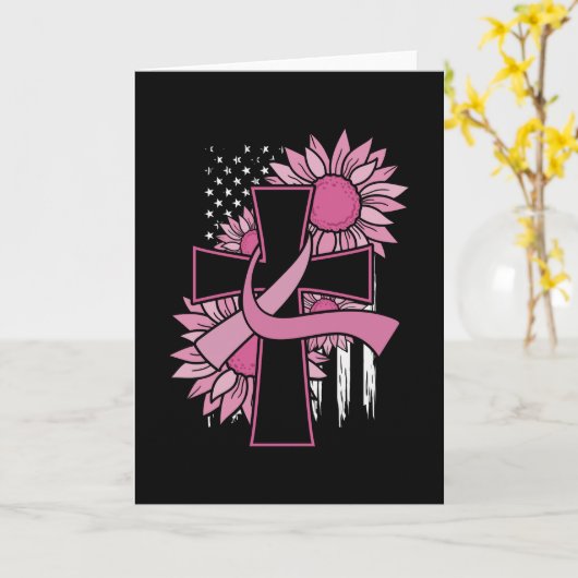 Borstkanker Zonnebloem Roze Lint Kruis Geloof Kaart (Gele Bloem)