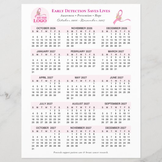 Borstkankerbewustzijn 15-maands 2027 kalender flyer (Voorkant)