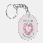 Borstkankerbewustzijn Bloemig Hart Acryl Sleutelhanger (Voorkant Links)