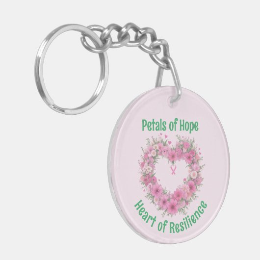 Borstkankerbewustzijn Bloemig Hart Acryl Sleutelhanger (Voorkant Links)