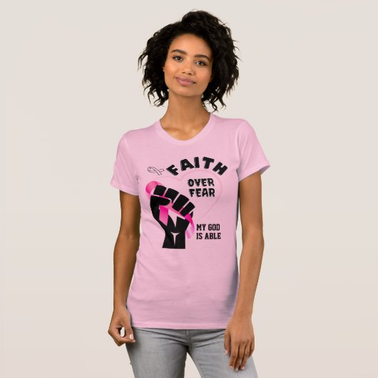 Borstkankerbewustzijn GELOOF BOVEN ANGST T-shirt (Voorkant volledig)