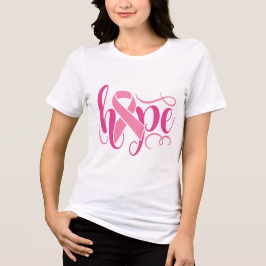 Borstkankerbewustzijn Hoop Roze Modern Script Tri-Blend Shirt (Voorkant)