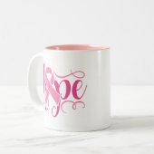 Borstkankerbewustzijn Hoop Roze Modern Script Tweekleurige Koffiemok (Voorkant links)