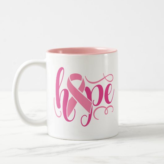 Borstkankerbewustzijn Hoop Roze Modern Script Tweekleurige Koffiemok (Links)