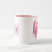 Borstkankerbewustzijn Hoop Roze Modern Script Tweekleurige Koffiemok (Center)
