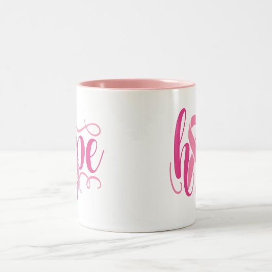 Borstkankerbewustzijn Hoop Roze Modern Script Tweekleurige Koffiemok (Center)