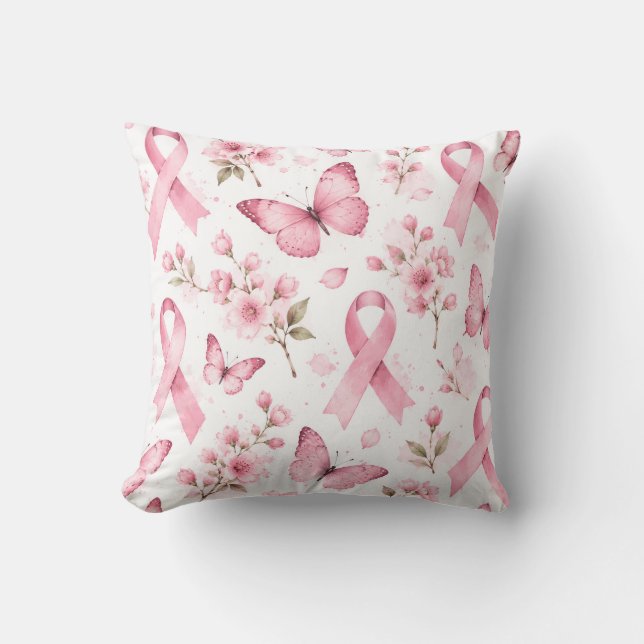 Borstkankerbewustzijn met Roze Lint Kussen (Voorkant)