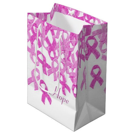 Borstkankerbewustzijn Pink Velvet Ribbon Bag 2 Medium Cadeauzakje (Voorkant Gekanteld)